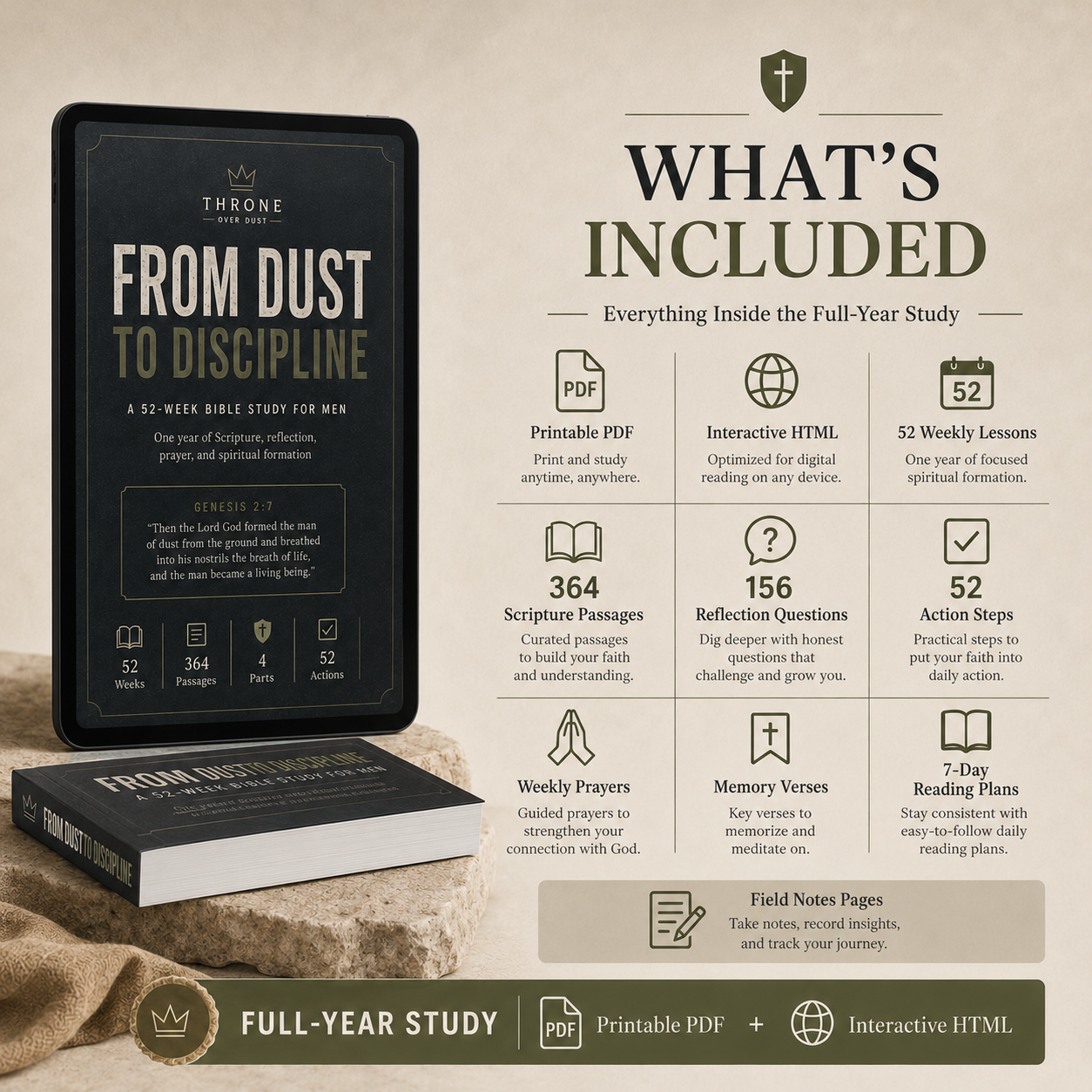 Men's 52 week Bible Study Guide From Dust To Discipline